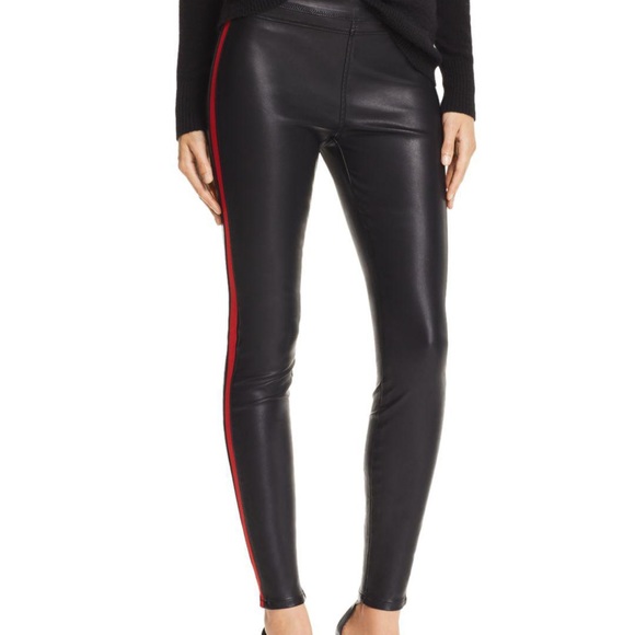 BlankNYC Vegan Leather Black Pant with Red Stripe - Picture 1 of 3